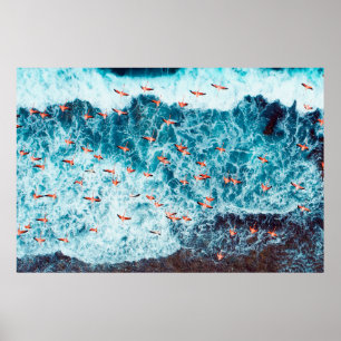 Poster Flamingos voando na praia do mar caribe, Lo