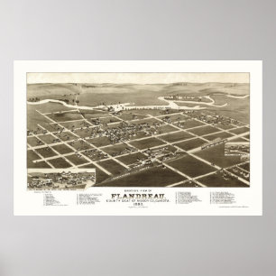 Poster Flandreau, SD Mapa Panorâmico - 1883