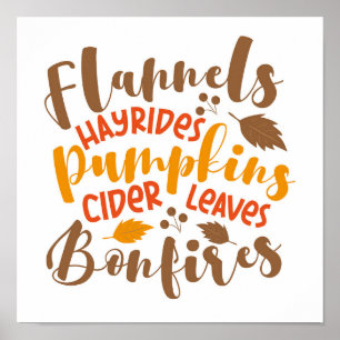 Poster Flannels Hay Rides Pumpkins Cider Deixa Bonfire