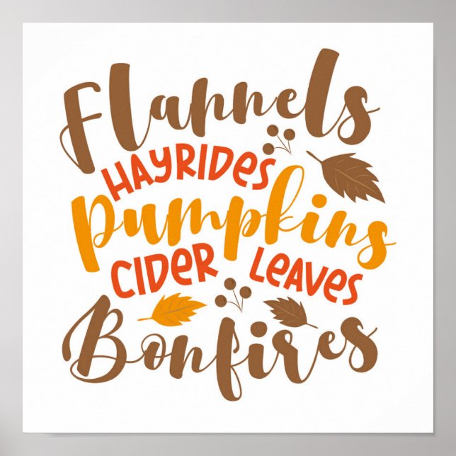 Poster Flannels Hay Rides Pumpkins Cider Deixa Bonfire (Frente)