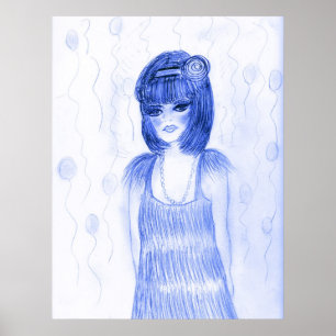 Poster Flapper de festa azul