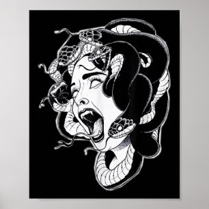 Poster Flash de tatuagem de trabalho negro do Medusa