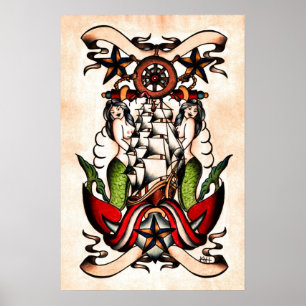 Pôster Flash marítimo do tatuagem da velha escola