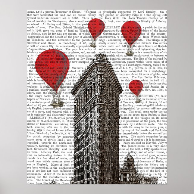 Poster Flat Iron Building and Red Hot Air Balloons (Frente)