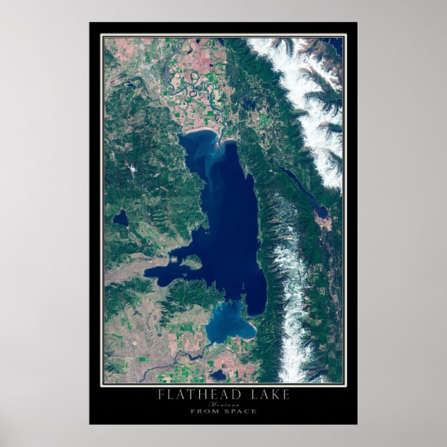 Poster Flathead Lake Montana Do Mapa Espacial por Satélit (Frente)