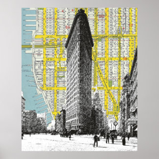 Poster Flatiron Building Vintage — marco histórico NYC Ma