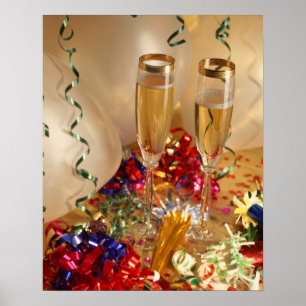 Pôster Flautas de Champagne, flâmulas e noisemakers