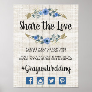Poster Flechas Rústicas Boho & Foto com Hashtag de Casame