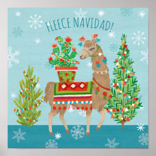 Poster Fleece Navidad   Lindos Llamas Natal