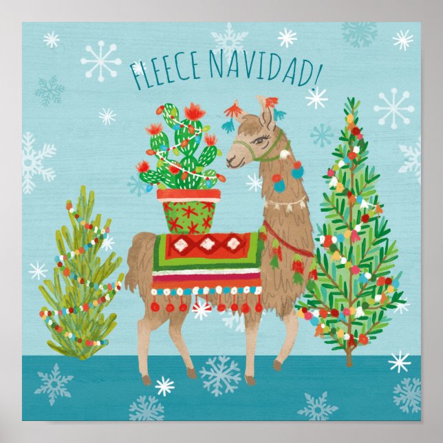 Poster Fleece Navidad | Lindos Llamas Natal (Frente)