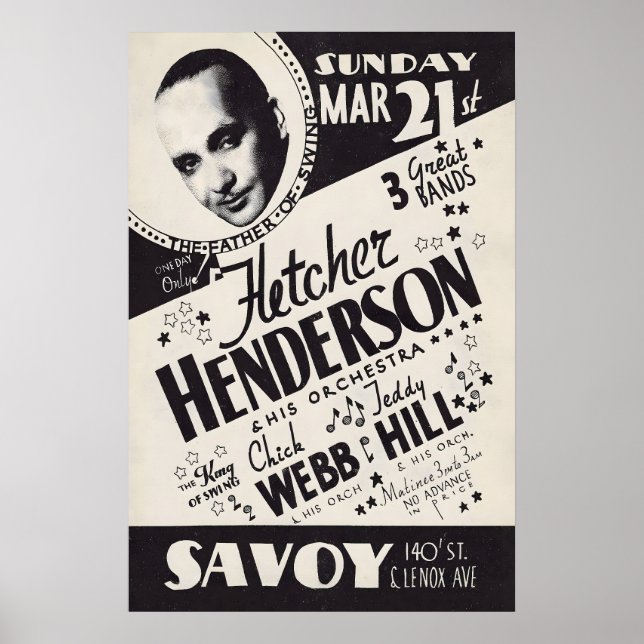 Poster Fletcher Henderson - Chick Webb - Teddy Hill jazz (Frente)