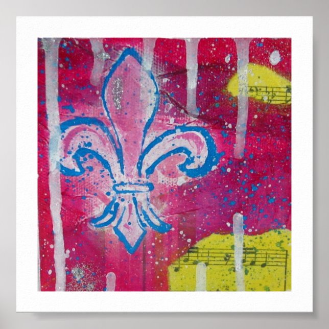 Poster Fleur de Lis com Canvas magenta, azul e amarela (Frente)