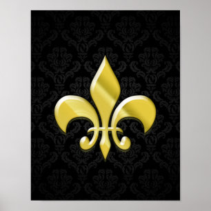 Poster Fleur de Lis (Damasco preto/Dourado)