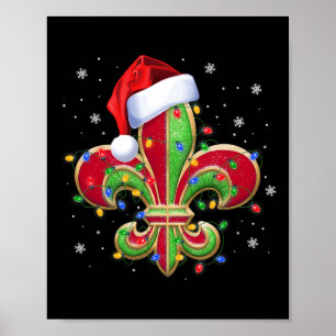 Poster Fleur De Lis Enfeites de natal Com Santa Hat Xma