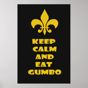 Poster Fleur de Lis Fique Calmo Comendo Gumbo Black Doura