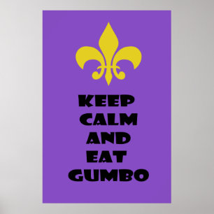 Poster Fleur de Lis Fique Calmo Comendo Gumbo Purple