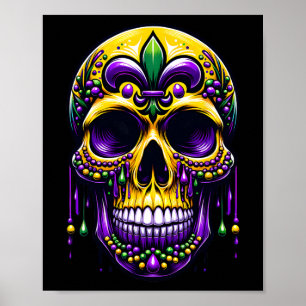 Poster Fleur De Lis Mardi Gras Skull Carnaval de Nova Orl