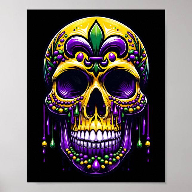 Poster Fleur De Lis Mardi Gras Skull Carnaval de Nova Orl (Frente)