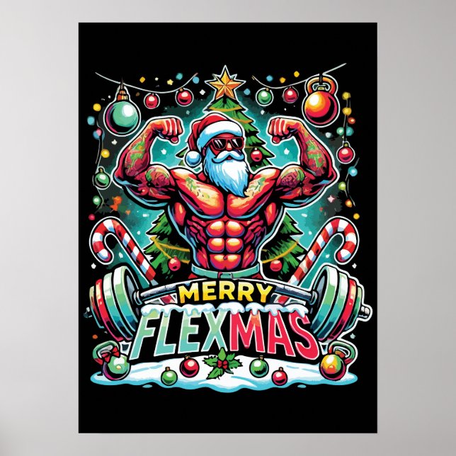 Poster Flexmas de feliz - Gym de Natal de Papais noeis Mu (Frente)