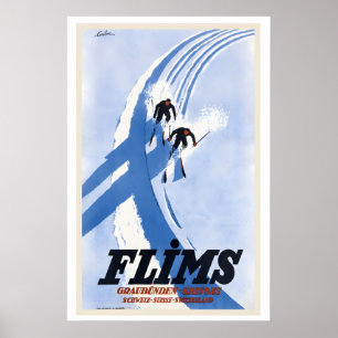 Poster Flims Graubünden Grisons Suíça Esqui Antigo
