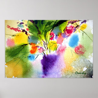 Pôster flloral com vase-poster púrpura