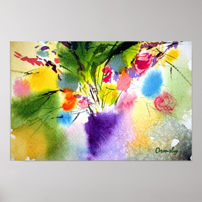 Pôster flloral com vase-poster púrpura (Frente)