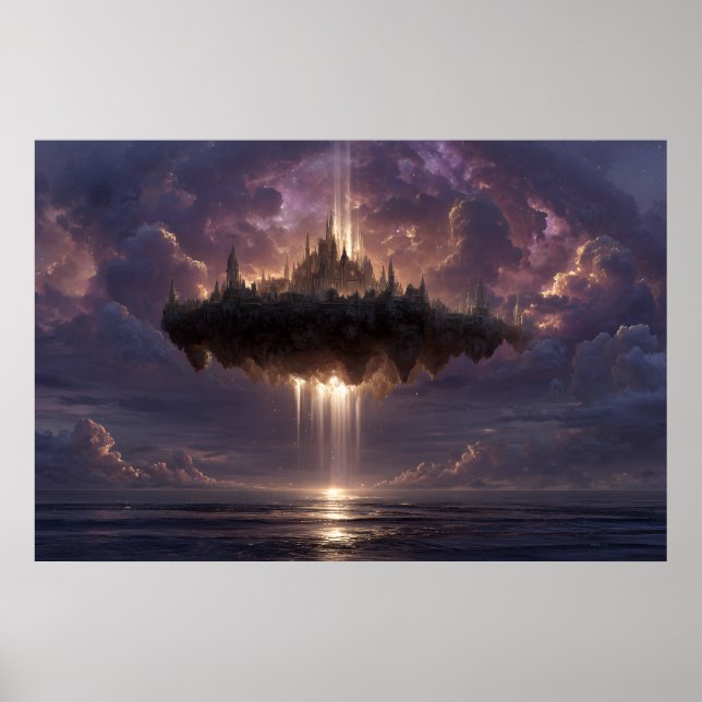 Poster Floating Fantasy Castle Cloud Beams Glow (Frente)