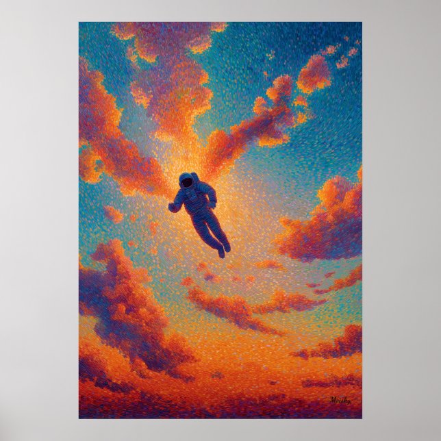 Poster Floating Figure Pointillism Dream Sky (Frente)