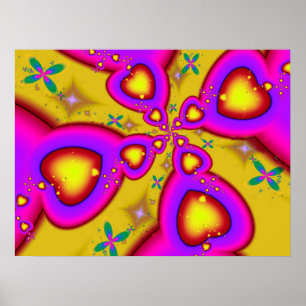 Poster Floating Fractal Hearts