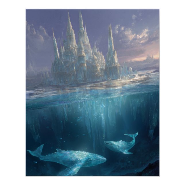 Pôster Floating Ice Castle With Ocean Whales (Frente)