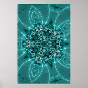 Poster Floco de neve arte azul e branca de do Fractal