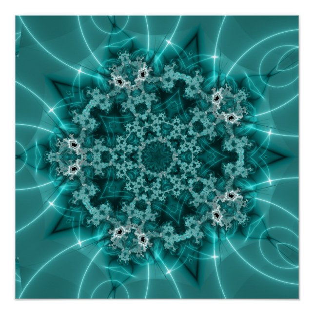 Pôster Floco de Neve | Arte Fractal Azul e Branca (Frente)