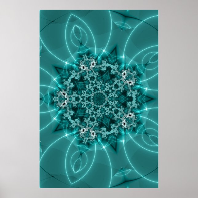Poster Floco de Neve | Arte Fractal Azul e Branca (Frente)