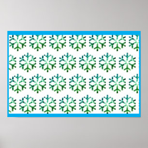 Poster Floco de Neve Azul e Verde em uma Parede de Natal