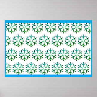 Poster Floco de Neve Azul e Verde em uma Parede de Natal