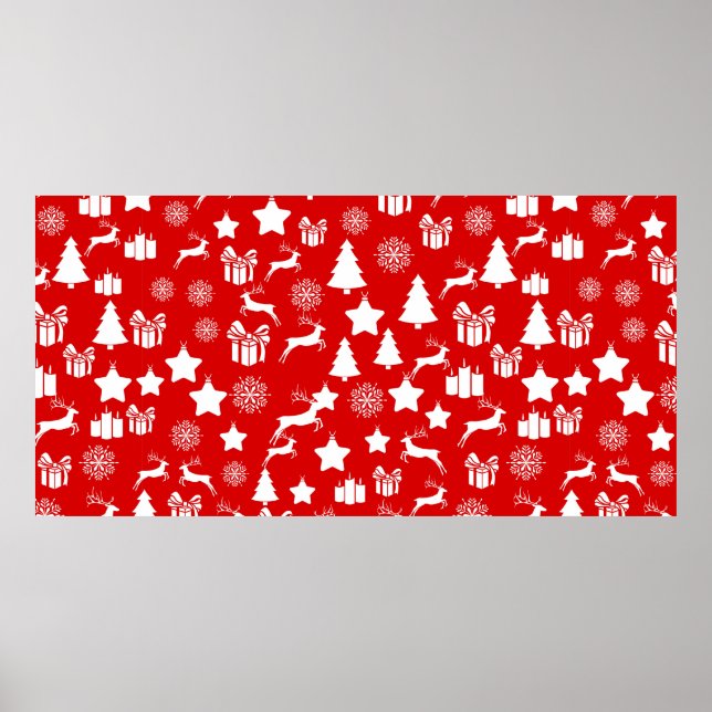 Poster Floco de neve branco de Natal em fundo vermelho ab (Frente)