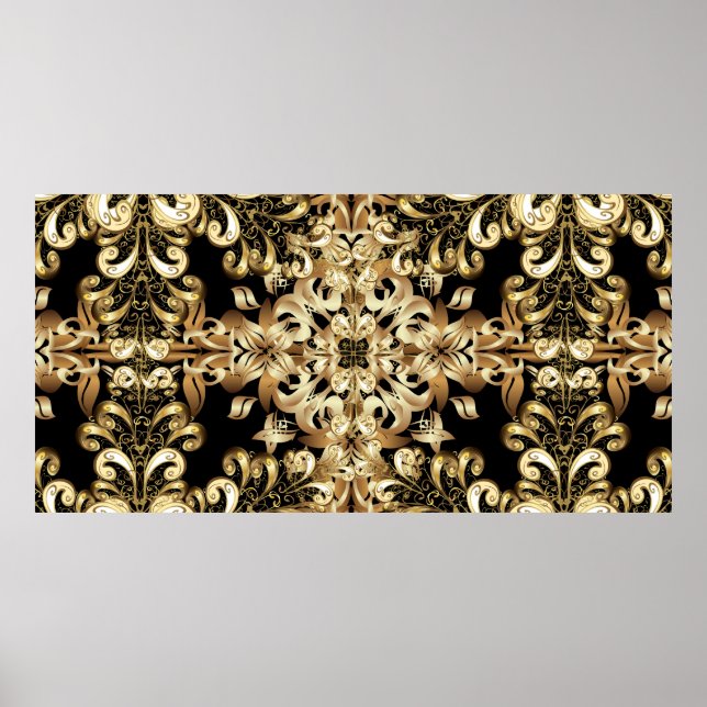 Poster Floco de neve dourado padrão simples contínuo. Vin (Frente)