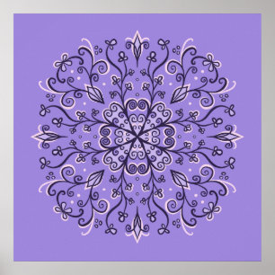 Poster Floco de neve roxo Mandala - Ornamento Elegante de
