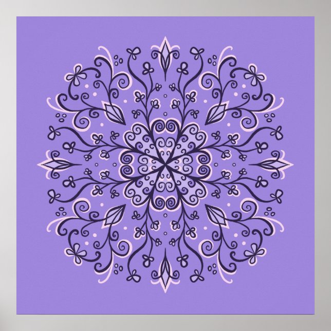 Poster Floco de neve roxo Mandala - Ornamento Elegante de (Frente)