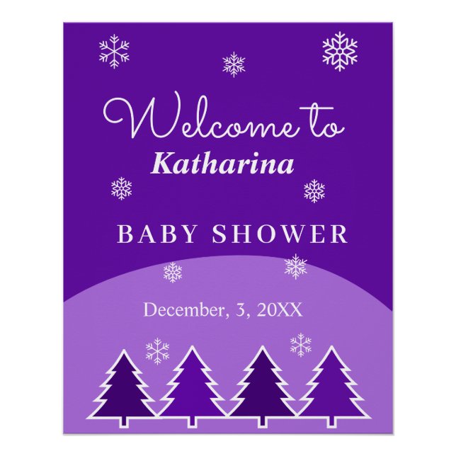 Pôster Floco de neve violeta de chá de fraldas de Natal (Frente)