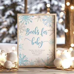Poster Flocos de neve azuis prateados Livros para bebês