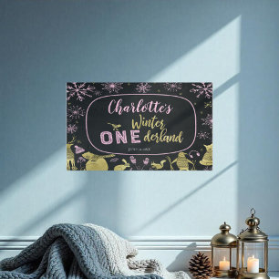 Poster Flocos de neve cor-de-rosa com faixa de inverno On