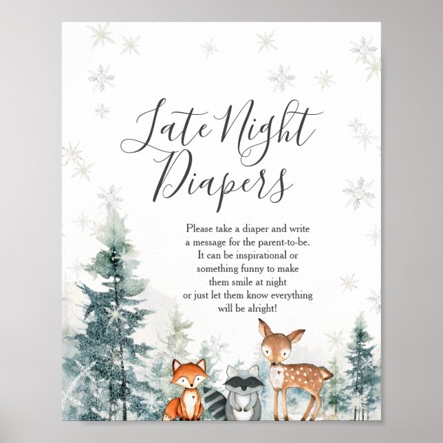 Poster Flocos de neve de animais de inverno Fraldas notur (Frente)