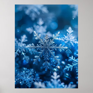Poster Flocos de neve de Natal em Arte Digital a Cor Azul