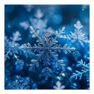 Pôster Flocos de neve de Natal em Arte Digital a Cor Azul