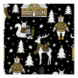 Pôster Flocos de neve de Natal preto e branco