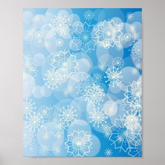 Poster Flocos de neve de Natal sobre fundo azul (Frente)