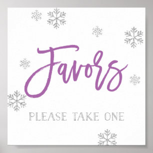 Poster Flocos de neve de prata e sinal chique roxo do