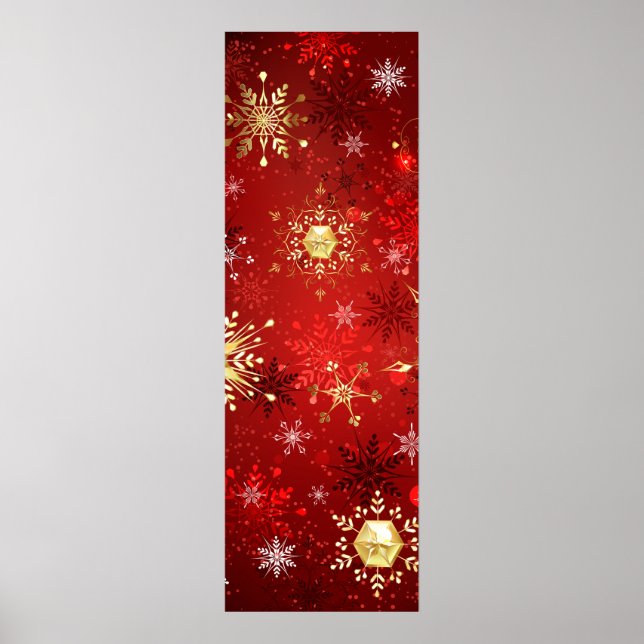 Poster Flocos de neve do Ouro de Natal em Fundo Vermelho (Frente)