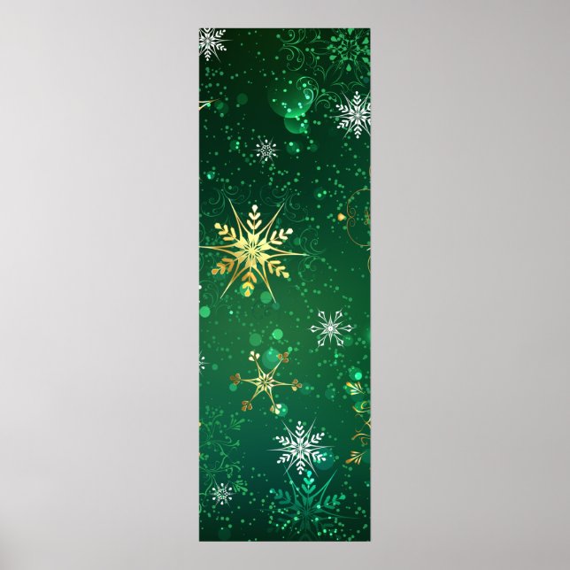 Poster Flocos de neve do Ouro Xmas em fundo verde (Frente)